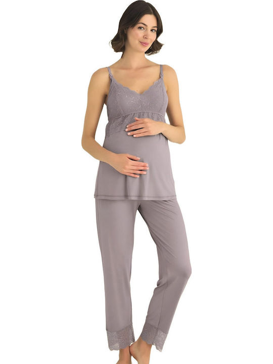 Angel's Secret Maternity Pajama Set & Nursing in Gray color