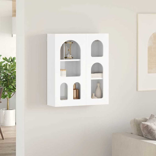 Wand Wohnzimmer Vitrine aus Spanplatte Weiß 59x20x71.5cm