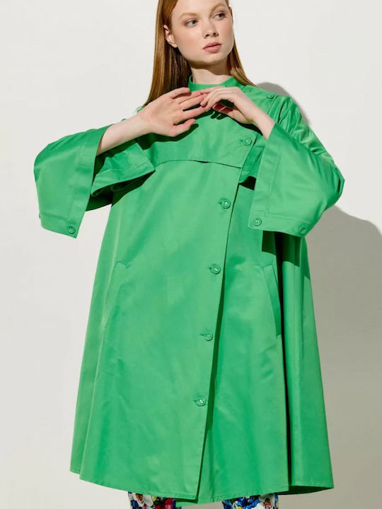 Women's Green Coat with Buttons