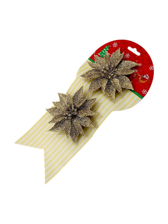 Weihnachtsdekoration Metallisch Blume Länge 9cm. Glitzer 2Stück
