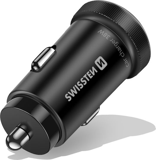 Swissten 20W USB-C USB-A QC 3.0 18W Car Charger 60W USB-C Cable Black