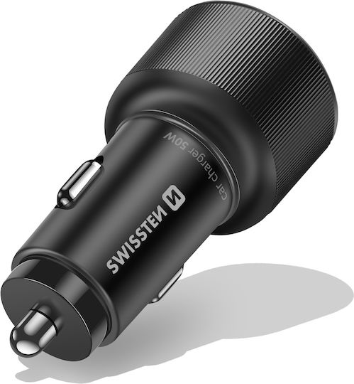 Swissten Handy-Autoladegerät Schnellladen 50w 2x USB-C Power Delivery Schwarzes