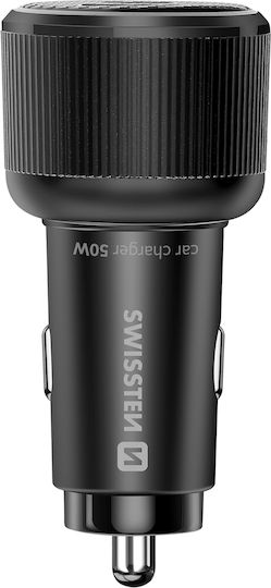 Swissten Handy-Autoladegerät Schnellladen 50w 2x USB-C Power Delivery Schwarzes