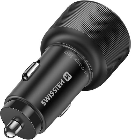 Swissten Handy-Autoladegerät Schnellladen 50w 2x USB-C Power Delivery Schwarzes