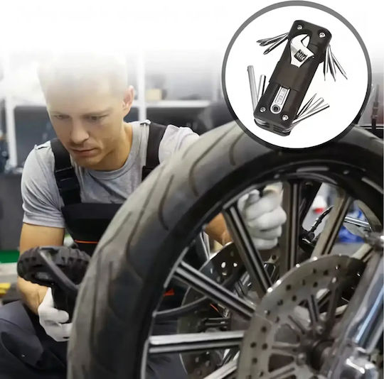 Set Chei Reparare Bicicletă 16 În 1 Universal Oțel Aliaj Negru Argintiu