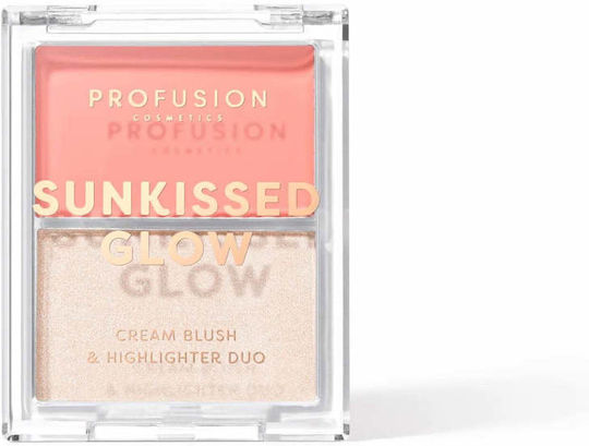 Sunkissed Glow Paletă Duo Crema Blush și Iluminator Strălucitor Nuanță Roz Sunrise Profusion Cosmetics