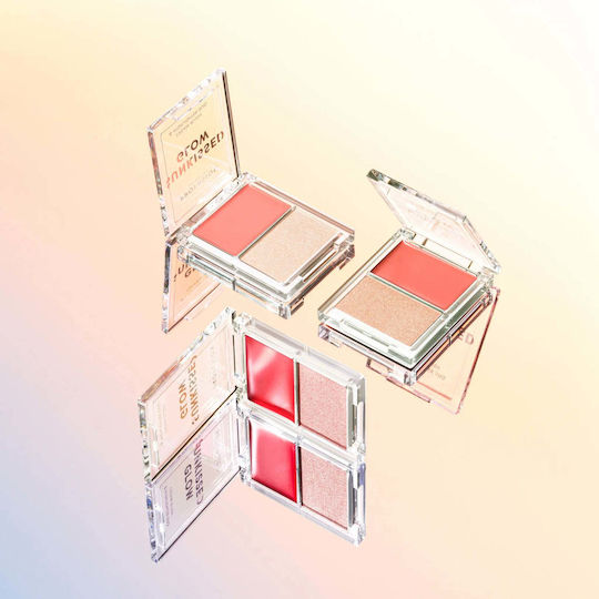 Sunkissed Glow Duo Cremă Blush Iluminator Strălucitor Paletă Nuanță Coral Heatwave Profusion Cosmetics
