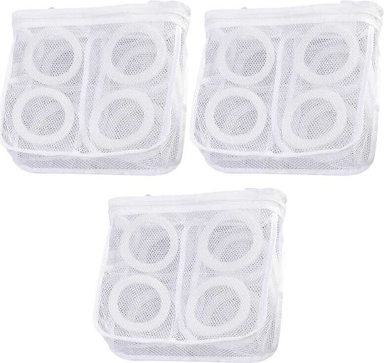 Set 3 Small-sized Bags Washing Drying Shoes Clothes Polyester 28 X 27 Cm White