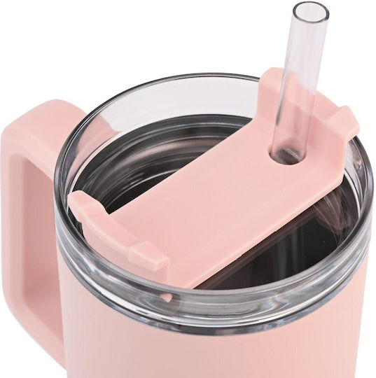 Homely Θερμός Straw Tumbler 900ml Rose Quartz