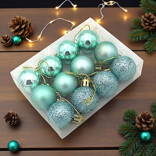 Hanging Ball Ornament Ornament Turquoise 3cm Set 12pcs