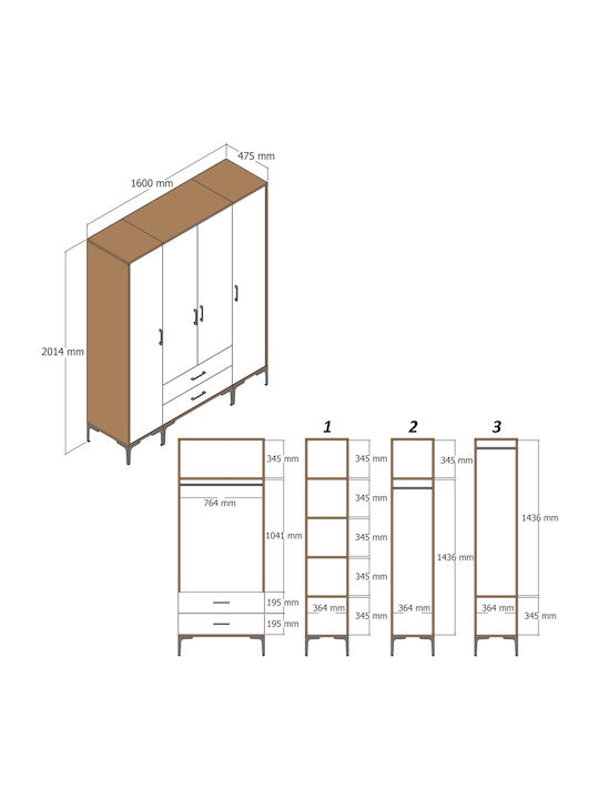 Wardrobe Four Door Ptp Lidya Beige 160x47x201cm