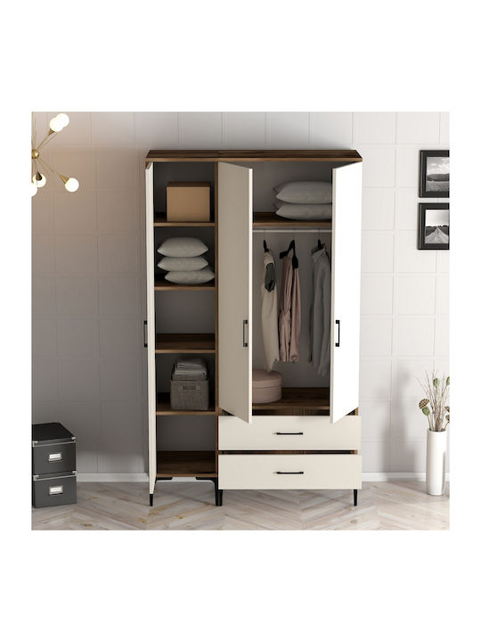 Wardrobe Triple Door St Walnut Cream 120x47x201cm