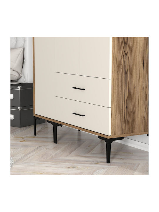 Wardrobe Triple Door St Walnut Cream 120x47x201cm
