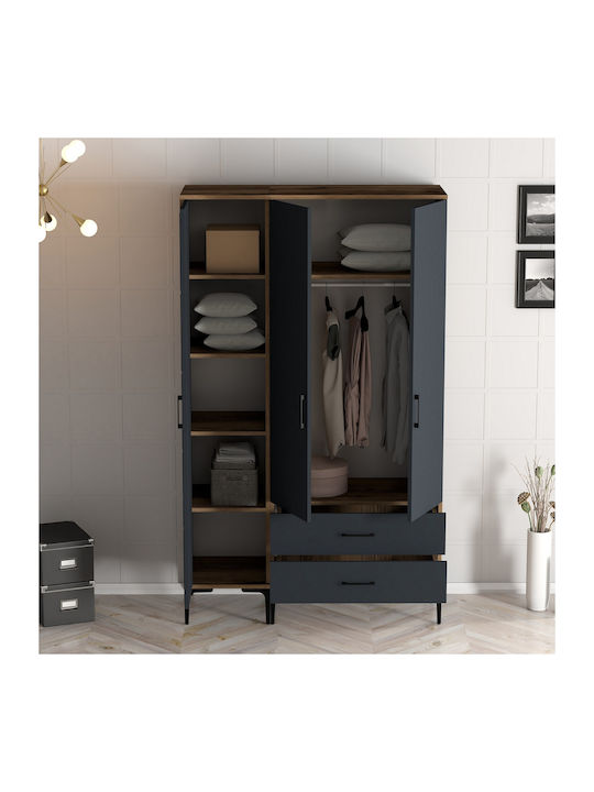 Wardrobe Three Doors Walnut Anthracite 120x47x201cm