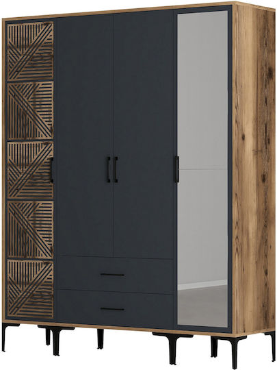 Ντουλάπα Τέσσερις Πόρτες Ptr Lidya Ανθρακί 160x47x201cm