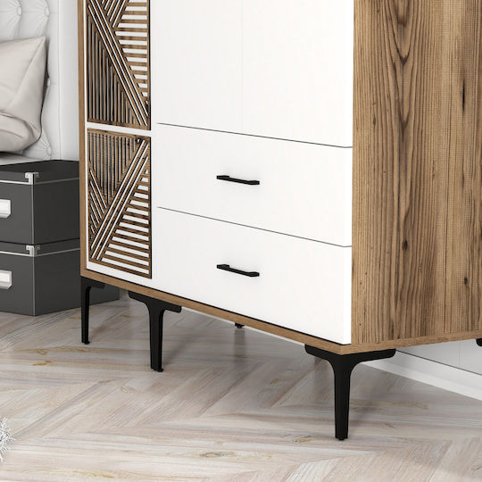 SteweHome Kleiderschrank Dreifachtür Pt Walnuss Weiß 120x47x201cm