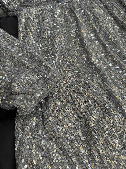 Children's Dress Long Sleeve with Sequins Silver