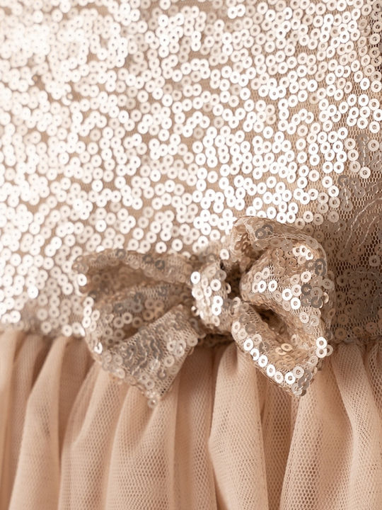 Rochie pentru Copii Mâneca scurta cu Paiete Gold-beige
