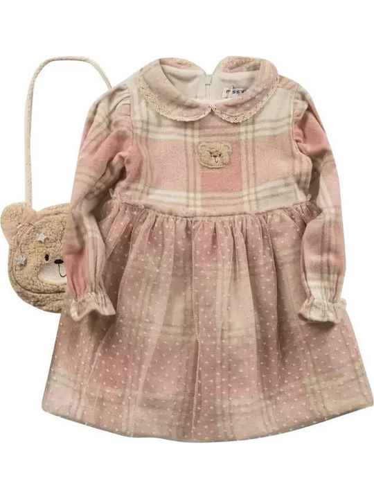 Children's Dress Long Sleeve Set with Accessories Beige, Pink