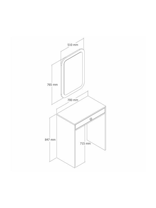 SteweHome Schminktisch mit Spiegel Karydia Crem 70x84x71cm