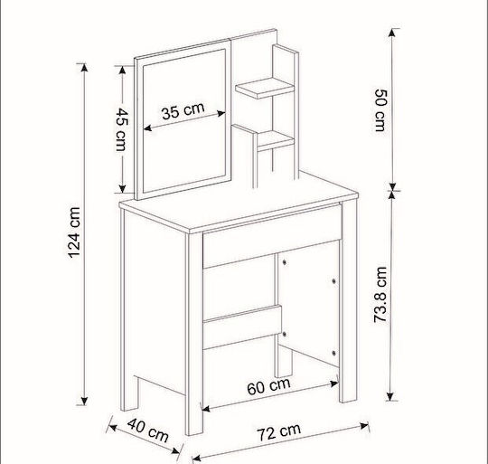 SteweHome Schminktisch – Moderner Spiegel & Schubladen Beiges 74cm x 40cm x 122cm