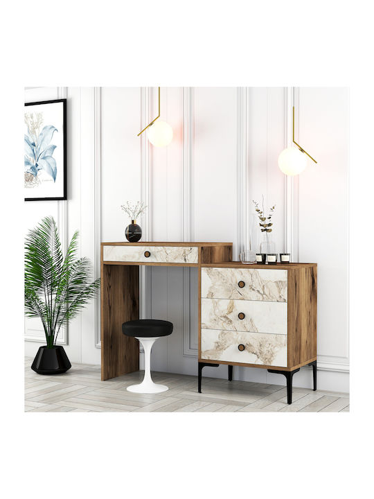 Makeup Dressing Table Walnut White Marble 124x40x84cm
