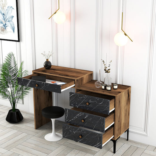 SteweHome Schminktisch Walnuss Schwarz Marmor 124x40x84cm