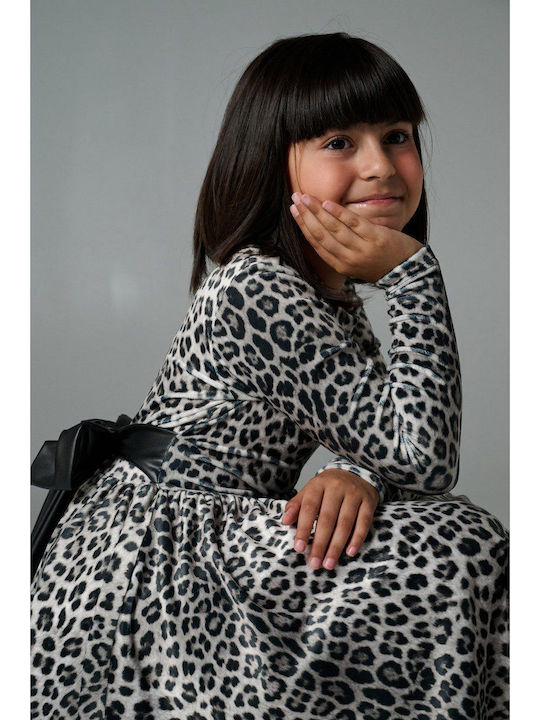Kinderkleid Langärmelig Samt Tierdruck Leopard
