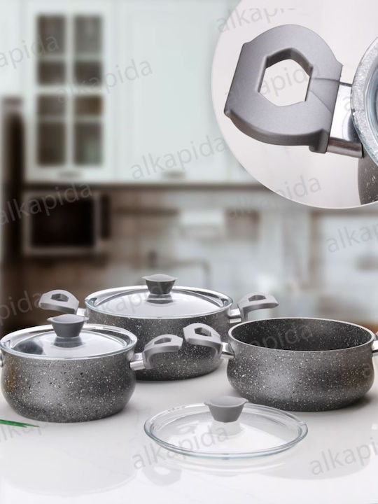 OMS Collection Σετ Μαγειρικά Σκεύη από Αλουμίνιο με Επίστρωση από Πέτρα 6τμχ
