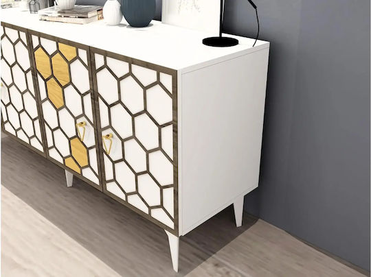 Sideboard made of Wood & Metal with Mirror STE-001269-V2314 White 150x40x79cm