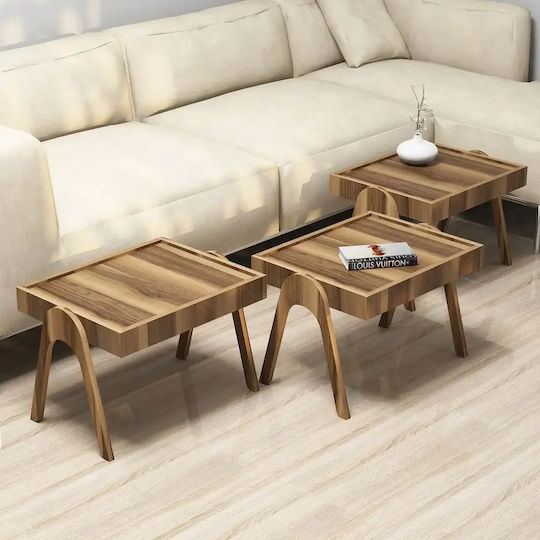 Set of 3 Zigon Coffee Tables Roman Style in Walnut 53x40x41cm Set of 3 Zigon Coffee Tables Roman Style in Walnut 53x40x41cm