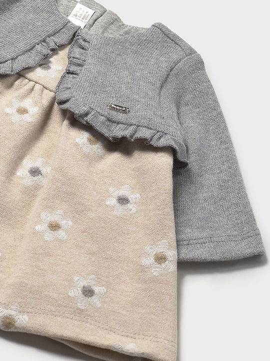 Girls Dress Long Sleeve Set of 2 with Coat and Accessories Dark Beige