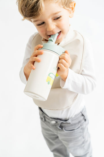 Saro Dinos Kids Water Bottle Thermos Stainless Steel with Straw 350ml