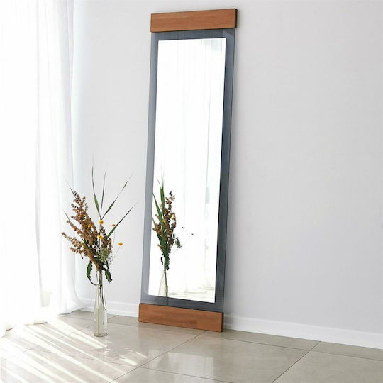 SteweHome Floor Mirror with Brown Wooden Frame 140x40cm