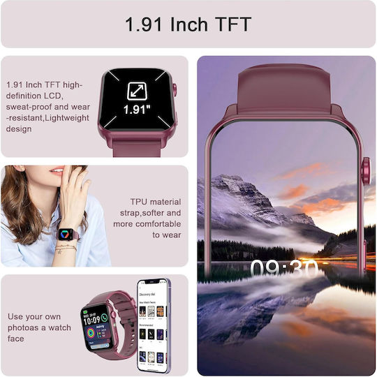 IOWODO R30 Pro Smartwatch με Παλμογράφο (Μωβ)