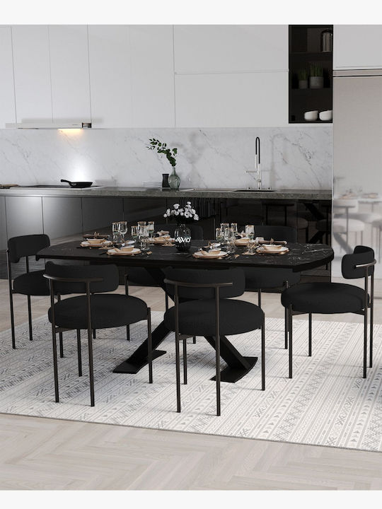 Expandable Kitchen Table 6 Chairs Black Marble 80x130cm