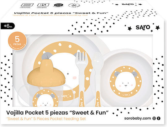 Saro Feeding Set Giraffe made of Plastic Beige 5pcs for 6+ months