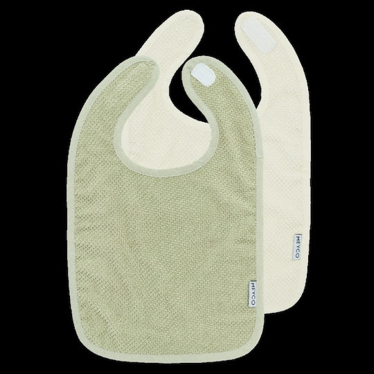Meyco Bib from 100% Cotton with Hoop & Loop Fastener Natural, Soft Olive 2pcs