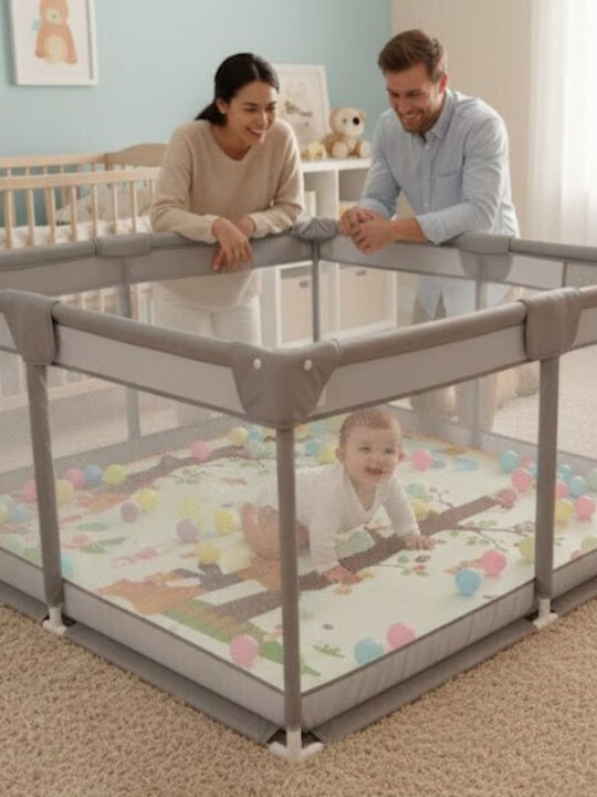 Fun Baby Playpen with Mattress Gray 150x150cm