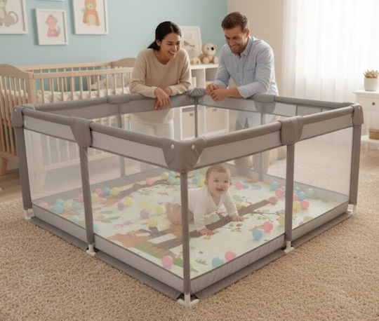 Fun Baby Παρκοκρέβατο με Στρώμα Γκρι 150x150cm
