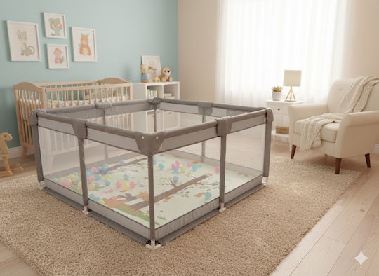 Fun Baby Παρκοκρέβατο με Στρώμα Γκρι 150x150cm