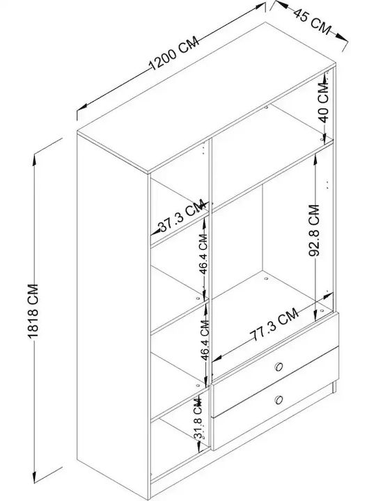 Triple Door Wardrobe with Shelves 2 Drawers Walnut 120×45×180cm