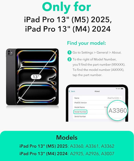 Husă Magnetică iPad Pro 13" M5/M4 2025/2024 Suport Pencil Pro Smart Cover