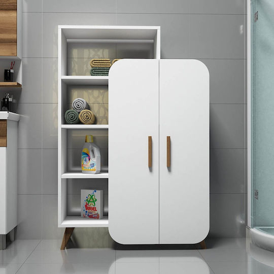 Badezimmerschrank Mehrzweck Weiß 90x32x132cm