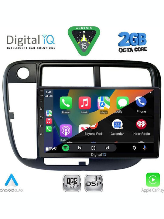Digital IQ Car Audio System for Honda Civic 1995-2001 with A/C (Bluetooth/USB/WiFi/GPS/Apple-Carplay/Android-Auto) with Touch Screen 9"