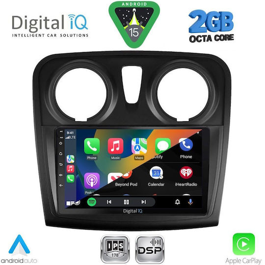 Digital IQ Car Audio System for Dacia Logan / Sandero 2012-2019 (Bluetooth/USB/WiFi/GPS/Apple-Carplay/Android-Auto) with Touch Screen 9"