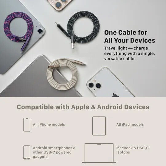 Magnetic / Flat USB-A to Lightning Cable 60W Black