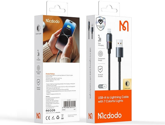 Mcdodo LED / Braided USB-A to Lightning Cable 18W Μαύρο 1.2m CA-8170