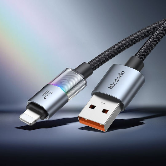 Mcdodo LED / Braided USB-A to Lightning Cable 18W Μαύρο 1.2m CA-8170