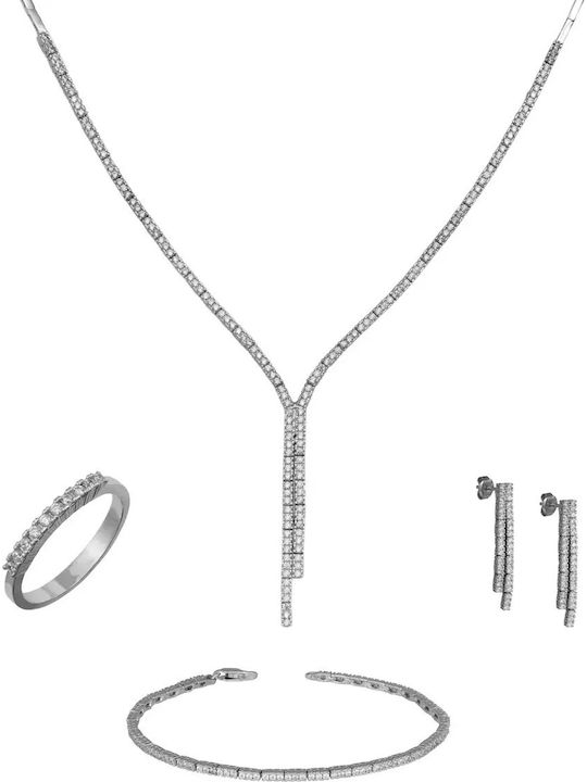 Комплект с Колие , Обеци & Пръстен от Silver с Камъни